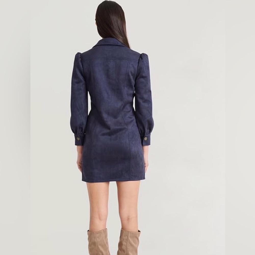 NWOT The Good Journey Women’s Faux Suede Navy Button-Front Mini Shirt Dress - Picture 3 of 3